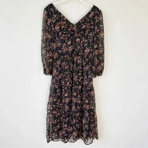 Sincerely Jules Brown Floral Print Tiered Midi Dress Size Small EUC
